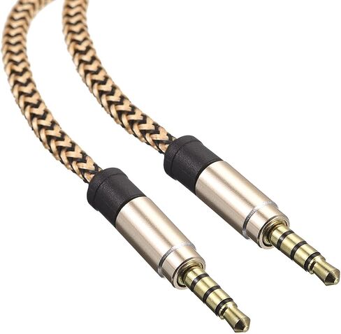 MECCANIXITY Aux Cable 3.5mm Male to Male Nylon Braided 10Ft 4 Pole Hi-Fi Stereo Sound Auxiliary Cord Gold for Earphones, Smart Phones, Home/Car Stereos, Speakers, Computers in Saudi Arabia