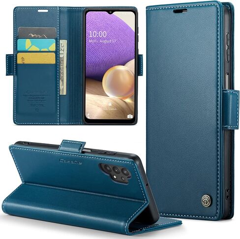 Samsung Galaxy A32 5G/M32 5G Wallet Case with [RFID Blocking] Card Holder Magnetic Kickstand,Leather Flip Protective Case Wallet for Samsung Galaxy A32 5G/M32 5G 6.5 Inch -Blue in Kuwait