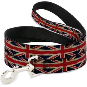 Buckle-Down Pet Leash - United Kingdom Flags Distressed Painting - 6 Feet Long - 1.5" Wide