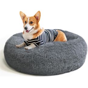 Cat Beds for Indoor Cats, Removable Cat Bed, Fluffy Round Pet Bed Non-Slip, Calming Soft Plush Donut Cuddler Cushion Self Warming for Small Dogs Kittens, Dark Grey, Large