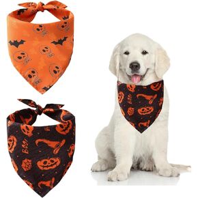 2 Pack Halloween Dog Bandanas,Pumpkin Bat Halloween Dog Scarf,Premium Durable Fabric,Orange Black Dog Bandanas Boy Girl for Medium Large Dogs (Black)