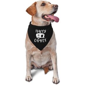 Happy Camper Summer Dog Bandana، ملحق جرو رائع للمخيم المتعطش، منديل للرقبة للحيوانات الأليفة للارتداء اليومي، لوازم الحفلات، باندانا لطيفة ومضحكة للكلاب (أسود)