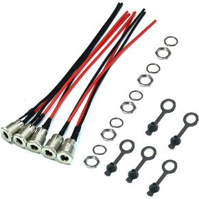 10Pcs 5.5 x 2.1 MM DC Power Jack Cord Socket Threaded Female Mount Connector Adapter with Pre-soldered Wires and Waterproof Cover Cap