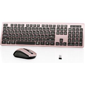Wireless Keyboard Mouse Combo - 2.4Ghz Office Quiet Keyboard and Mouse Wireless - 104 Keys Full Size Ergonomic Keyboard for Laptop, Computer, PC, Notebook, Windows, Mac OS (Pink Black)
