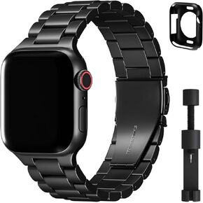 TRA Metal Band Compatible with Apple Watch Band 49mm 45mm 44mm 42mm 41mm 40mm 38mm, Stainless Steel iWatch Band with Case for Ultra 2, Ultra, Series 9/8/7/6/5/4/3/2/1 SE Men Women