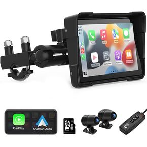 JIUYIN Apple Carplay for Motorcycle, 5 inch Wireless CarPlay & Android Auto Waterproof Touch Screen for Motorbike, Dual 2K Motorcycle Camera, Moto GPS Navigation, Voice Control, 128GB TF Card