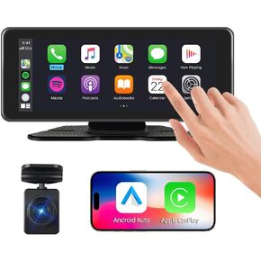 VSYSTO سيارة لاسلكية ستيريو Carplay & Android Auto 6.86 بوصة كاميرا داش محمولة 2K مع كاميرا رؤية خلفية 1440P DVR تدعم بلوتوث واي فاي تطبيق ملاحة GPS