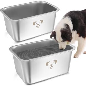 Sweetude 2 Pcs Extra Large Dog Water Bowl Stainless Steel Bowls for Pet Large Dogs, Cats Indoor Outdoor(3 Gallon)