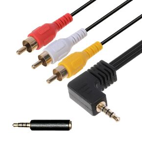 كابل فيديو كاميرا فيديو 3.5 ملم إلى RCA AV، كابل AUX صوت ستيريو 3.5 ملم ذكر إلى 3RCA ذكر لكاميرا الفيديو والتلفزيون ومكبرات الصوت والمسرح المنزلي (3.5 مرفق إلى 3RCA مع درع 5FT)