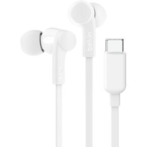Belkin SoundForm Wired Earbuds with USB-C Connector, in-Ear Earphones w/Microphone - Headphones for iPhone 16, iPad Mini, Galaxy S24, Android, and More with USB-C Connector (USB-C Headphones) - White