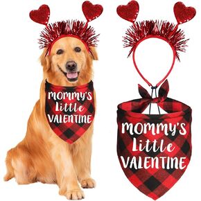 4 Pack Valentine's Day Dog Bandanas Costumes, Valentines Dog Outfits Heart Headband Dog Valentines Bandanas for Small Medium Large Dogs (Red, Free Kisses & Heart Breaker)