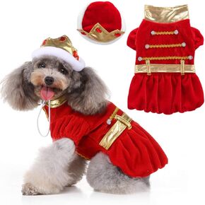 Dog King Costume Funny Pet Halloween Costumes for Dogs with Ruby Crown King Costume for Dogs Dog Costume for Halloween Christmas Birthday Party Photo Props