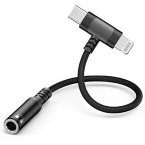 iPhone Headphone Adapter, [Apple MFi Certified] 2-in-1 Lightning/USB Type C to 3.5 mm Headphone Jack Adapter, iPhone Aux Adapter Converter Dongle Audio Cable for iPhone 16 15 14 13 12 11 XS XR X 8 7 6