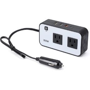 200W Car Power Inverter DC 12V to 110V AC Car Plug Adapter Outlet Car Power Converter Multi Port with USB Type C Outlets for Road Trip Camping