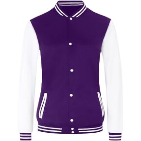 Outofgas Women's Baseball Varsity Jacket Causal Button Down Letterman Bomber Jacket Lightweight Sweatshirts Coat