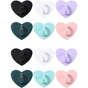 Kopida 12 Pcs Phone Charm Hook Colorful Phone Finger Grip Heart Shaped Phone Case Hooks Self-Adhesive Phone Wristband Clasps Hooks