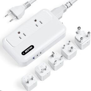 BESTEK Universal Travel Adapter 220V to 110V Voltage Converter with 2 AC Outlets and 3 USB Ports(2 PD35W), Type C Adapter for Hair Dryer/Curling Iron/Phone for UK/AU/US/EU Worldwide Plug Adapter