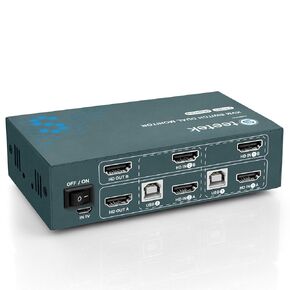 KVM Switch 2 Monitors 2 Computers, 4K@60Hz 4 USB Ports, HDMI Dual Monitor KVM Switch for 2 Computers Share 1 Set of Keyboard Mouse Printer and Scanner, Support Extended/Copy Mode EDID