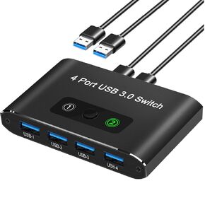 USB 3.0 Switch, USB Switch Selector 2 Computers Sharing 4 USB Devices KVM Switcher Box for PC, Printer, Scanner, Mouse, Keyboard with 2 Pack USB Cable, Compatible with Mac/Windows/Linux