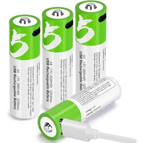 8 Pack Rechargeable 1.5V Lithium AA Batteries with 4 in 1 USB C Charging Cable, Double A Size Battery 2600mWh for Blink Camera
