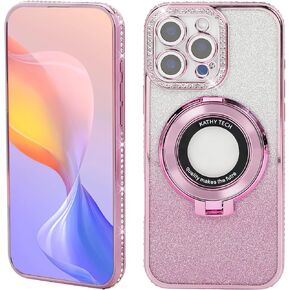 for iPhone 16 Magnetic Kickstand Bling Case,Camera Lens Protector Luxury Electroplated Diamond Glitter Women Girls Kids Soft TPU Cover Case for iPhone 16 6.1 inch,Purple