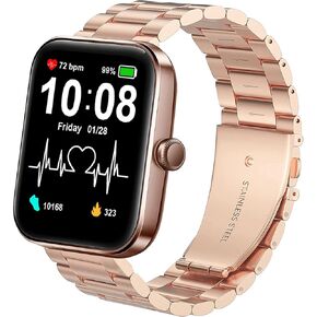 Compatible with SKG V7 Bands, Stainless Steel Metal Replacement Strap Bracelet Compatible with SKG V7/VRPEFIT ID207/TOZO S2 44mm/aeac ID207/GGZZ ID207/FVYAO ID207 Smartwatch/ID207 Smartwatch