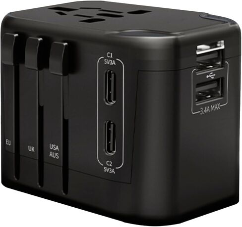 Universal Travel Adapter with 2 USB-C，2 USB-A，Travel Adapter， International Power Plug Adaptor Worldwide Charger for US UK AU EU （Black and Grey）, JY-303B-C2 in Saudi Arabia