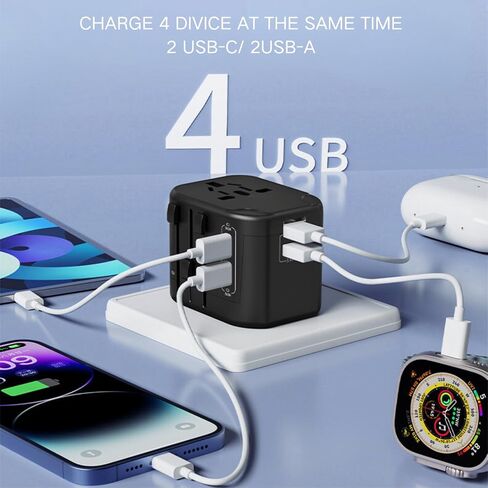 Universal Travel Adapter with 2 USB-C，2 USB-A，Travel Adapter， International Power Plug Adaptor Worldwide Charger for US UK AU EU （Black and Grey）, JY-303B-C2 in Saudi Arabia
