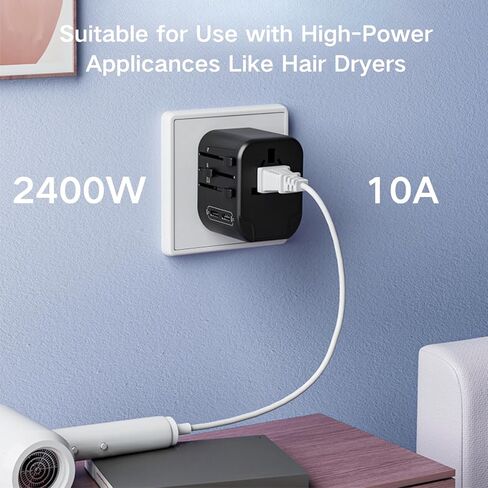 Universal Travel Adapter with 2 USB-C，2 USB-A，Travel Adapter， International Power Plug Adaptor Worldwide Charger for US UK AU EU （Black and Grey）, JY-303B-C2 in Saudi Arabia