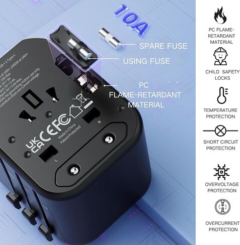 Universal Travel Adapter with 2 USB-C，2 USB-A，Travel Adapter， International Power Plug Adaptor Worldwide Charger for US UK AU EU （Black and Grey）, JY-303B-C2 in Saudi Arabia