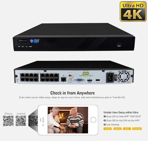 نظام كاميرا GW Security 16 قناة 4K NVR 8MP AI للكشف عن الإنسان والمركبات مع ميكروفون 16 UHD 4K 2160P PoE خارجي/داخلي مقاوم للماء IP Security Turret (أبيض) in Kuwait