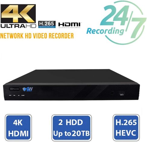 نظام كاميرا GW Security 16 قناة 4K NVR 8MP AI للكشف عن الإنسان والمركبات مع ميكروفون 16 UHD 4K 2160P PoE خارجي/داخلي مقاوم للماء IP Security Turret (أبيض) in Kuwait