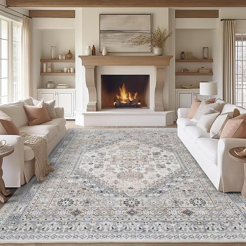 سجاد منطقة zesthome مقاس 8 × 10 لغرفة المعيشة، سجاد قابل للغسل ومقاوم للبقع وغير قابل للانزلاق، سجادة منطقة كبيرة عتيقة (بيج، 8 × 10 بوصة) in Kuwait
