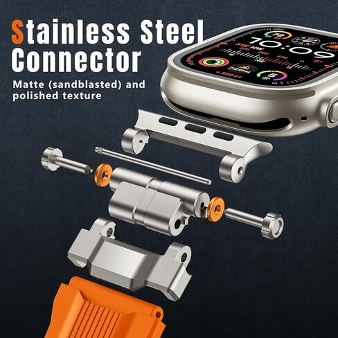 Compatible with Apple Watch Bands for Men - Soft Silicone Band with Stainless Steel Connector for iWatch Series 10 46mm, Ultra 2/Ultra 49mm, 9/8/7 45mm, SE2/SE/6/5/4 44mm, 3/2/1 42mm, Orange in Kuwait