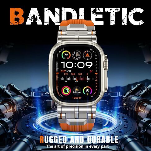 Compatible with Apple Watch Bands for Men - Soft Silicone Band with Stainless Steel Connector for iWatch Series 10 46mm, Ultra 2/Ultra 49mm, 9/8/7 45mm, SE2/SE/6/5/4 44mm, 3/2/1 42mm, Orange in Kuwait