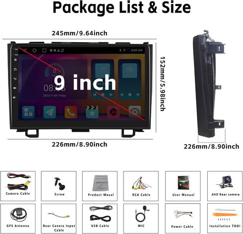 SIXWIN 2G+32G Android Car Stereo for Honda CRV 2007-2011 with CarPlay Android Auto Mirror Link 26UI 9 Inch Touch Screen Car Radio Bluetooth GPS Navigation WiFi HiFi FM Radio SWC Backup Camera in Saudi Arabia