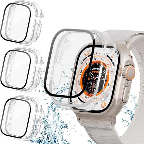 [3+3] Pack for Apple Watch Ultra 49mm Screen Protector Case, Haojavo 3 Pack Waterproof Face Cover Hard PC Protective Bumper Shell + 3 Pack Tempered Glass Film for iWatch Ultra 49mm Accessories in Saudi Arabia