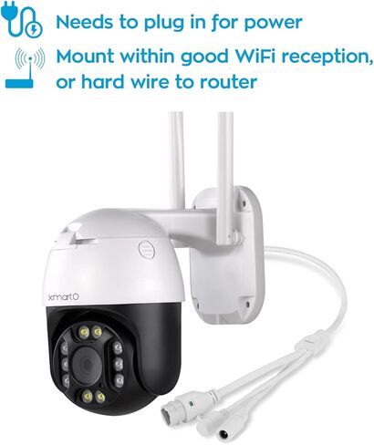 كاميرا أمان لاسلكية xmartO 2K ذات دوران تلقائي، تعمل بالواي فاي، صوت ثنائي الاتجاه، رؤية ليلية ملونة، صفارة إنذار تلقائية، IP66، بطاقة SD، NVR والتخزين السحابي (DT3034، تعمل مع Alexa) in Kuwait
