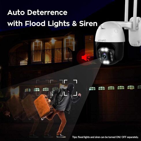 كاميرا أمان لاسلكية xmartO 2K ذات دوران تلقائي، تعمل بالواي فاي، صوت ثنائي الاتجاه، رؤية ليلية ملونة، صفارة إنذار تلقائية، IP66، بطاقة SD، NVR والتخزين السحابي (DT3034، تعمل مع Alexa) in Kuwait