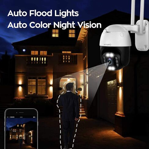 كاميرا أمان لاسلكية xmartO 2K ذات دوران تلقائي، تعمل بالواي فاي، صوت ثنائي الاتجاه، رؤية ليلية ملونة، صفارة إنذار تلقائية، IP66، بطاقة SD، NVR والتخزين السحابي (DT3034، تعمل مع Alexa) in Kuwait