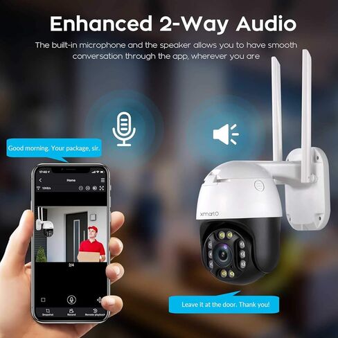 كاميرا أمان لاسلكية xmartO 2K ذات دوران تلقائي، تعمل بالواي فاي، صوت ثنائي الاتجاه، رؤية ليلية ملونة، صفارة إنذار تلقائية، IP66، بطاقة SD، NVR والتخزين السحابي (DT3034، تعمل مع Alexa) in Kuwait
