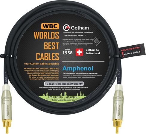 8 Foot - Gotham GAC-4/1 (Black) Star-Quad Center-Channel Subwoofer Cable with Amphenol ACPR-SWH Die-Cast, Gold Plated RCA Connectors – Directional in Saudi Arabia