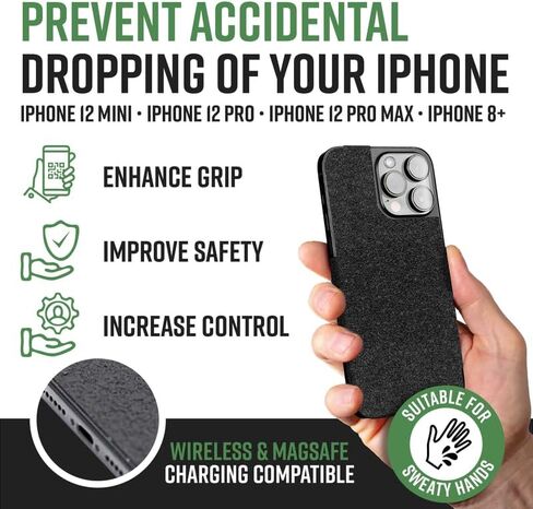 Dragon Grips Cell Phone Grip Tape Stickers Compatible with iPhone 12 Pro, Textured Rubber Grip Tape, Non-Slip Grip Stickers for iPhone, Waterproof iPhone Grip Tape with Magsafe Charging Enabled Black in Kuwait