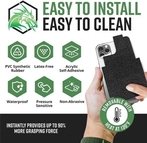 Dragon Grips Cell Phone Grip Tape Stickers Compatible with iPhone 12 Pro, Textured Rubber Grip Tape, Non-Slip Grip Stickers for iPhone, Waterproof iPhone Grip Tape with Magsafe Charging Enabled Black in Kuwait