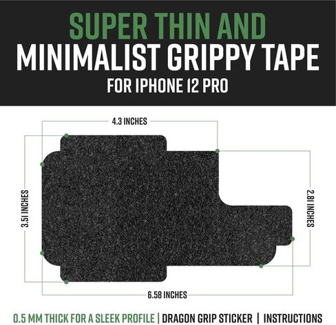 Dragon Grips Cell Phone Grip Tape Stickers Compatible with iPhone 12 Pro, Textured Rubber Grip Tape, Non-Slip Grip Stickers for iPhone, Waterproof iPhone Grip Tape with Magsafe Charging Enabled Black in Kuwait