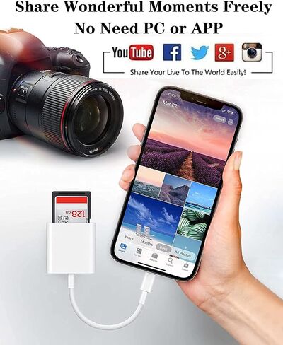 قارئ بطاقة SD لجهاز iPhone iPad، وقارئ بطاقة iPhone SD، وقارئ بطاقة الذاكرة، وكاميرا رقمية، ومحول بطاقة SD لأجهزة iPhone14/13/12/11/XS/XR/X/8/7/iPad، التوصيل والتشغيل in Saudi Arabia