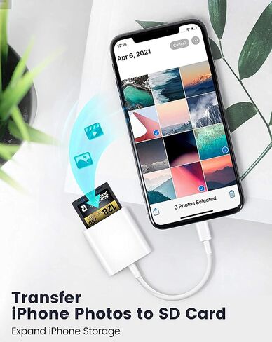 قارئ بطاقة SD لجهاز iPhone iPad، وقارئ بطاقة iPhone SD، وقارئ بطاقة الذاكرة، وكاميرا رقمية، ومحول بطاقة SD لأجهزة iPhone14/13/12/11/XS/XR/X/8/7/iPad، التوصيل والتشغيل in Saudi Arabia