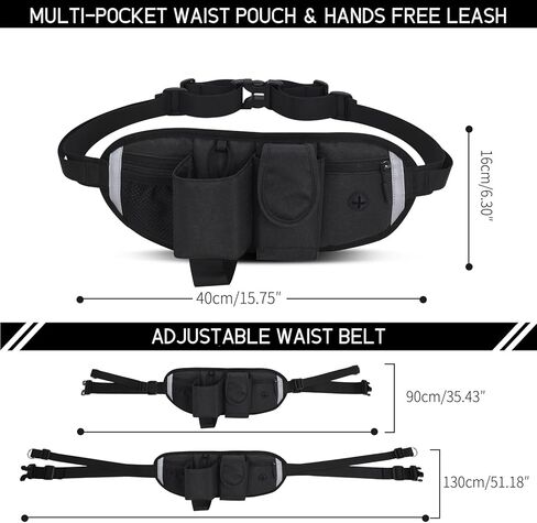 Waist Dog Leash Hand Free for Small Medium Dogs, Dog Running Leash with Adjustable Waist Belt Fanny Pack, Retractable Bungee Dog Leash with 2 Handle Double Clip for Walking Training, Black in Saudi Arabia