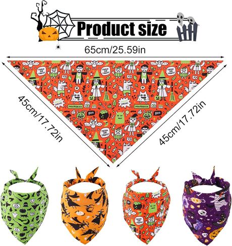 4pcs Halloween Dog Bandana, Cute Halloween Dog Scarf Triangle Dog Bandanas Pumpkin Bat Halloween Pet Bandana for Large Medium Small Dogs Cats (Style 2) in Saudi Arabia
