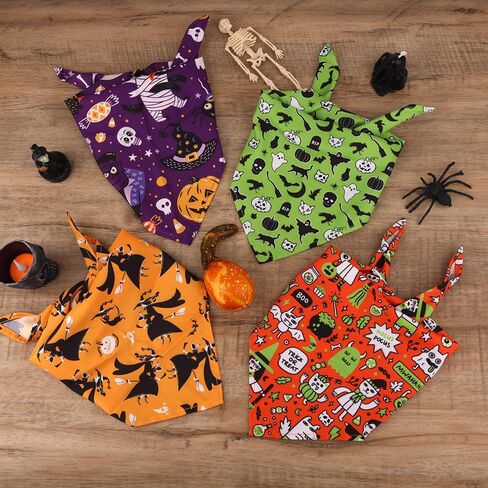 4pcs Halloween Dog Bandana, Cute Halloween Dog Scarf Triangle Dog Bandanas Pumpkin Bat Halloween Pet Bandana for Large Medium Small Dogs Cats (Style 2) in Saudi Arabia
